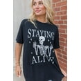thumbnail image 6 of Women's Black STAYING ALIVE Funny Skeleton Print Round Neck T-Shirt - [ZhiHiMeRi] | (US 4-6)S, 6 of 9