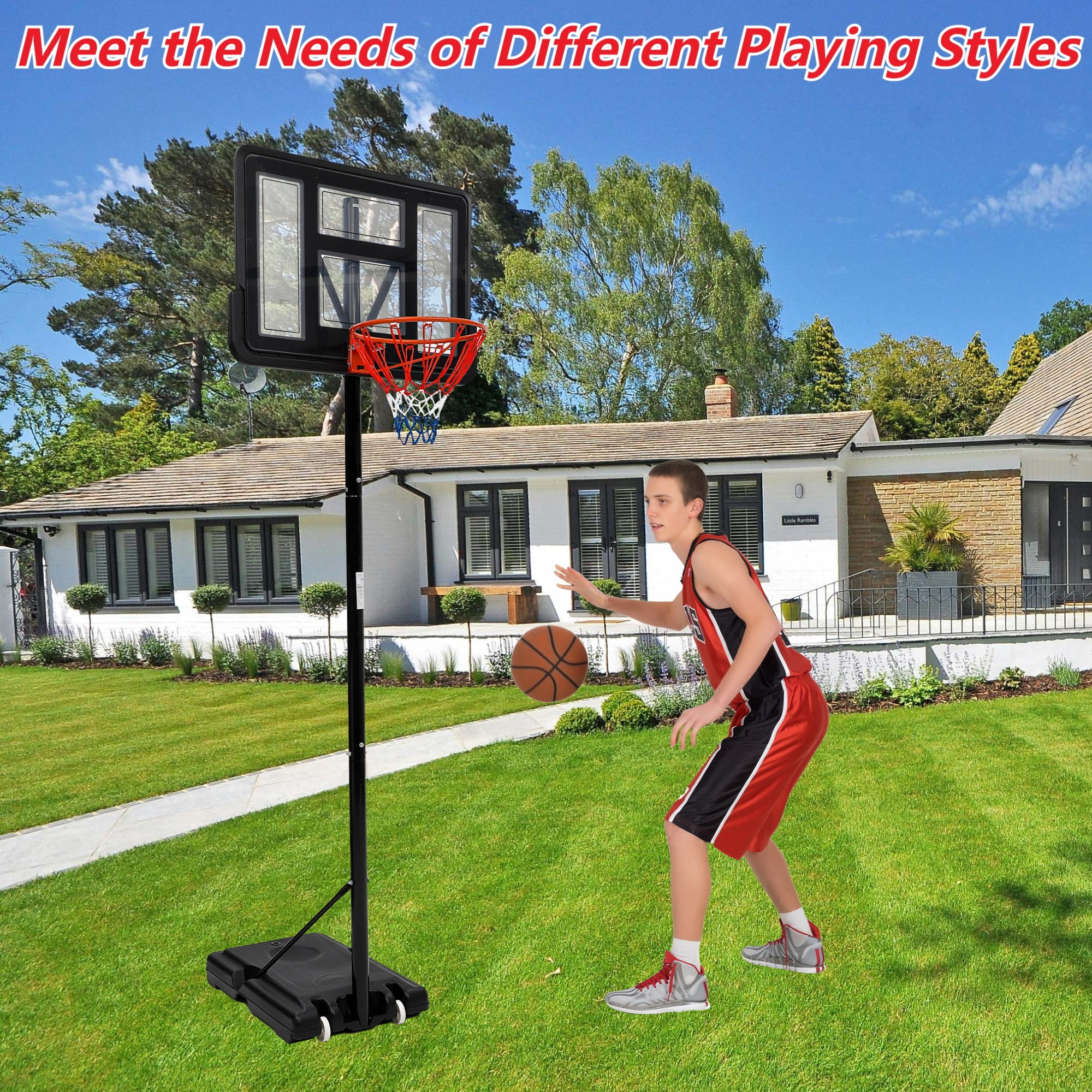 WildBreak Portable Basketball Goal System, Adjustable Height 5.2-10 Ft, 44 x 29.5" Backboard