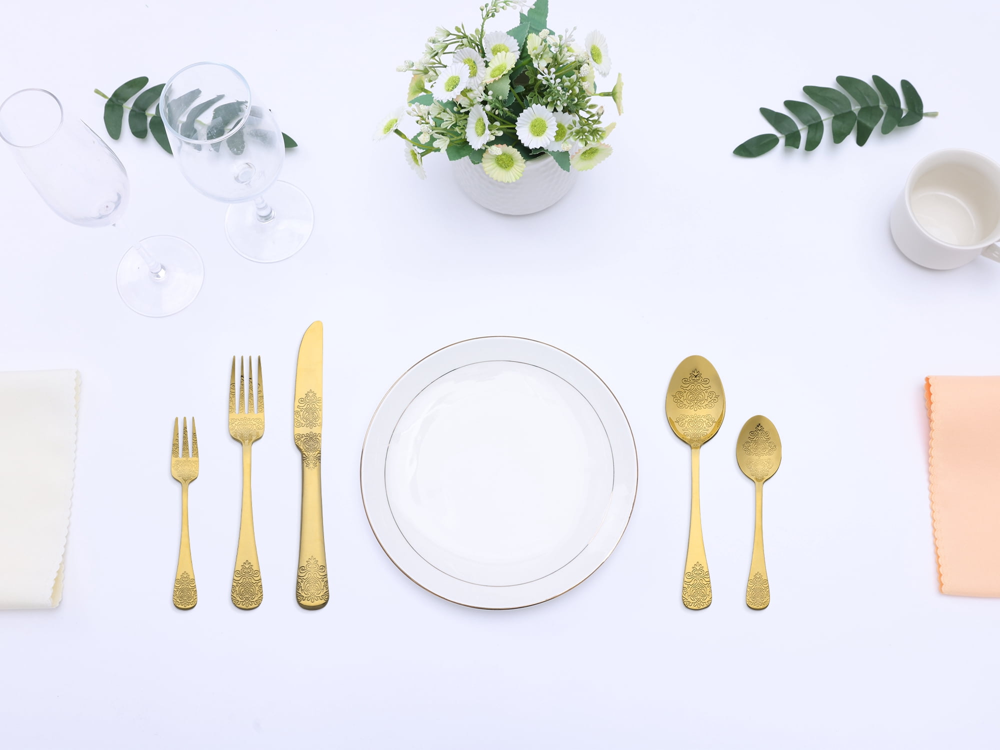 Unique Bargains 30 Pieces Modern Stainless Steel Silverware Set for 6 Gold