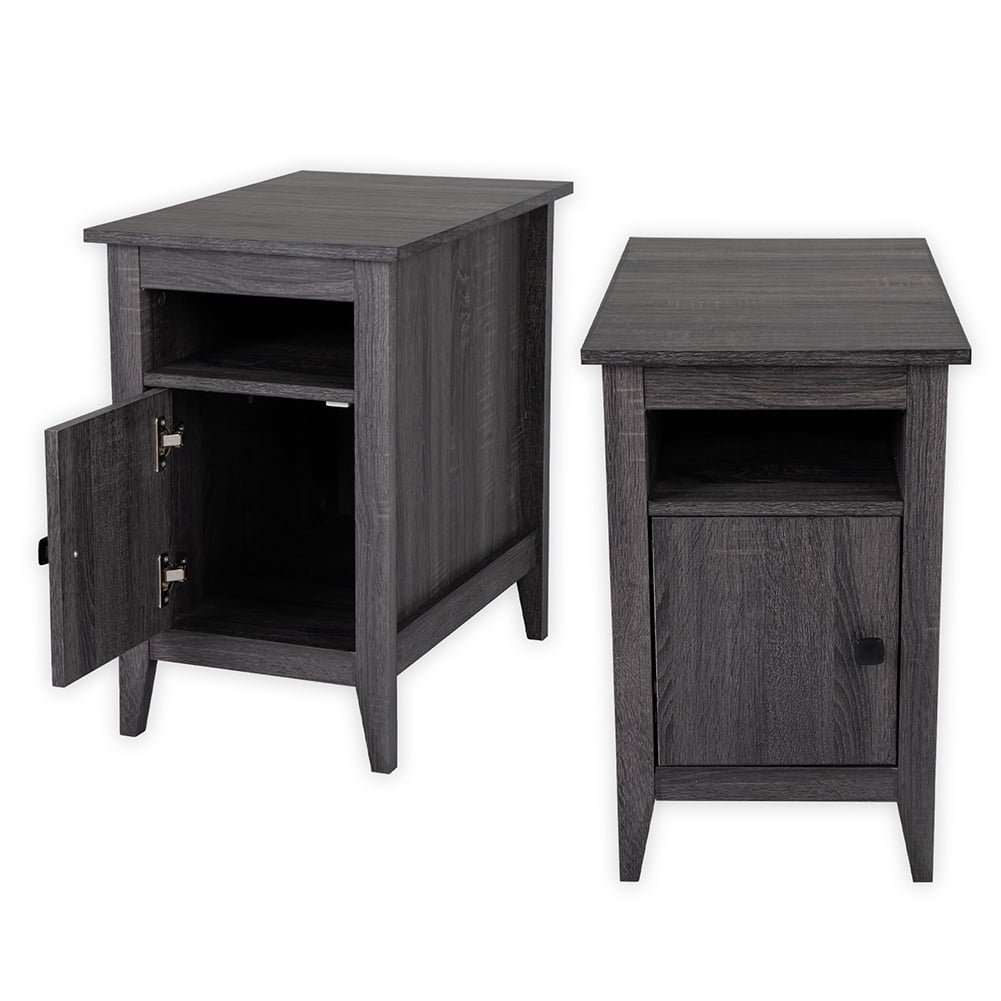 Kadyn Bedside Tables&nbsp;set of 2, Wooden End Side Table with Storage Cabinet and Open Shelf, Bedside Table for Bedroom, Living Room, Cement Gray