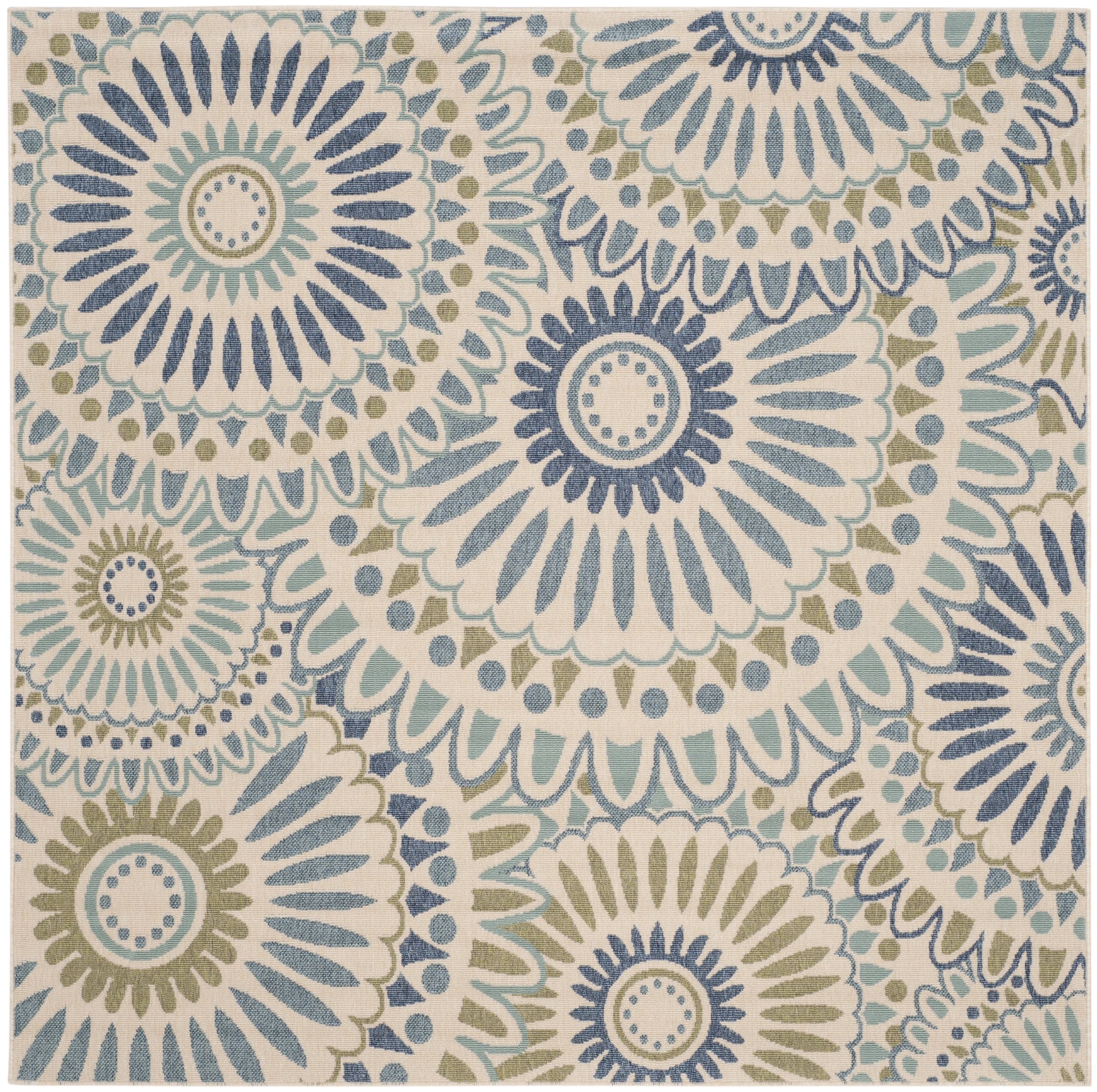SAFAVIEH Veranda Petra Geometric Indoor/Outdoor Area Rug, 5'3" x 5'3" Square, Cream/Green