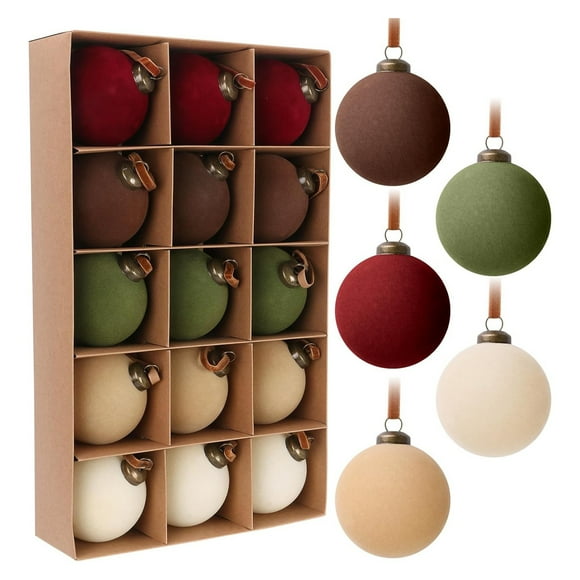Huanglei 15 Pcs Velvet Flocked 3.15inch Velvet Bulk Neutral Flocked For Xmas Home Holiday
