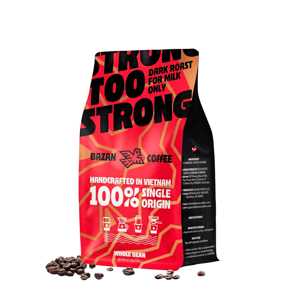 Too Strong Robusta Vietnamese Whole Bean Coffee – Dark Roast, High Caffeine, Low Acid, 12oz