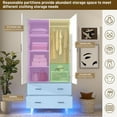 thumbnail image 6 of Blotout 70” Tall LED Armoire Wardrobe with Mirror & 2 Drawers, 2 Door LED Wood Wardrobe Armoire with Multi-Layer Shelves & Hanging Rod, Large Capacity Storage Cabinet w/Louver Doors, White, 6 of 8