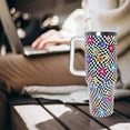 thumbnail image 3 of 40 oz Checkered Tumbler with Handle Straw Lid 40oz Checkered Themed Gifts Checkered Travel Coffee Cup, 3 of 6