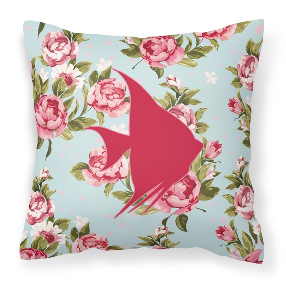 Carolines Treasures Fish - Angel Fish Shabby Chic Blue Roses Canvas Fabric Decorative Pillow 18H x18W multicolor