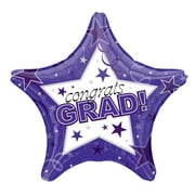 Angle View: Congrats Grad! Shiny Stars Graduation Themed 19" Foil Balloon, Purple White