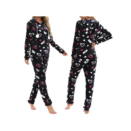 

Eyicmarn Women Flannel Jumpsuit Pajama Soft Warm Long Sleeve Hooded Zipper Closure Lounge Sleepwear