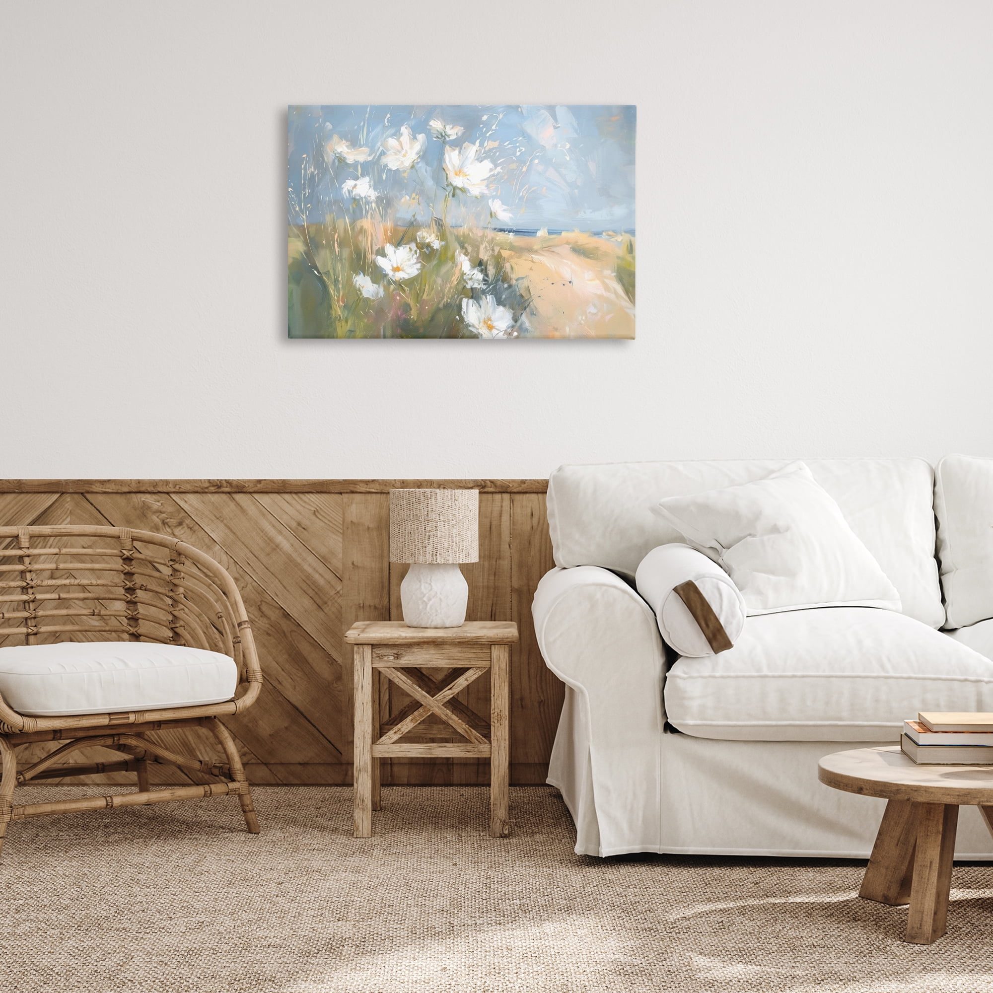 Stupell Industries Seaside Wildflowers Scenery Botanical & Floral Painting Gallery Wrapped Canvas Art Print Wall Art, 30 x 20
