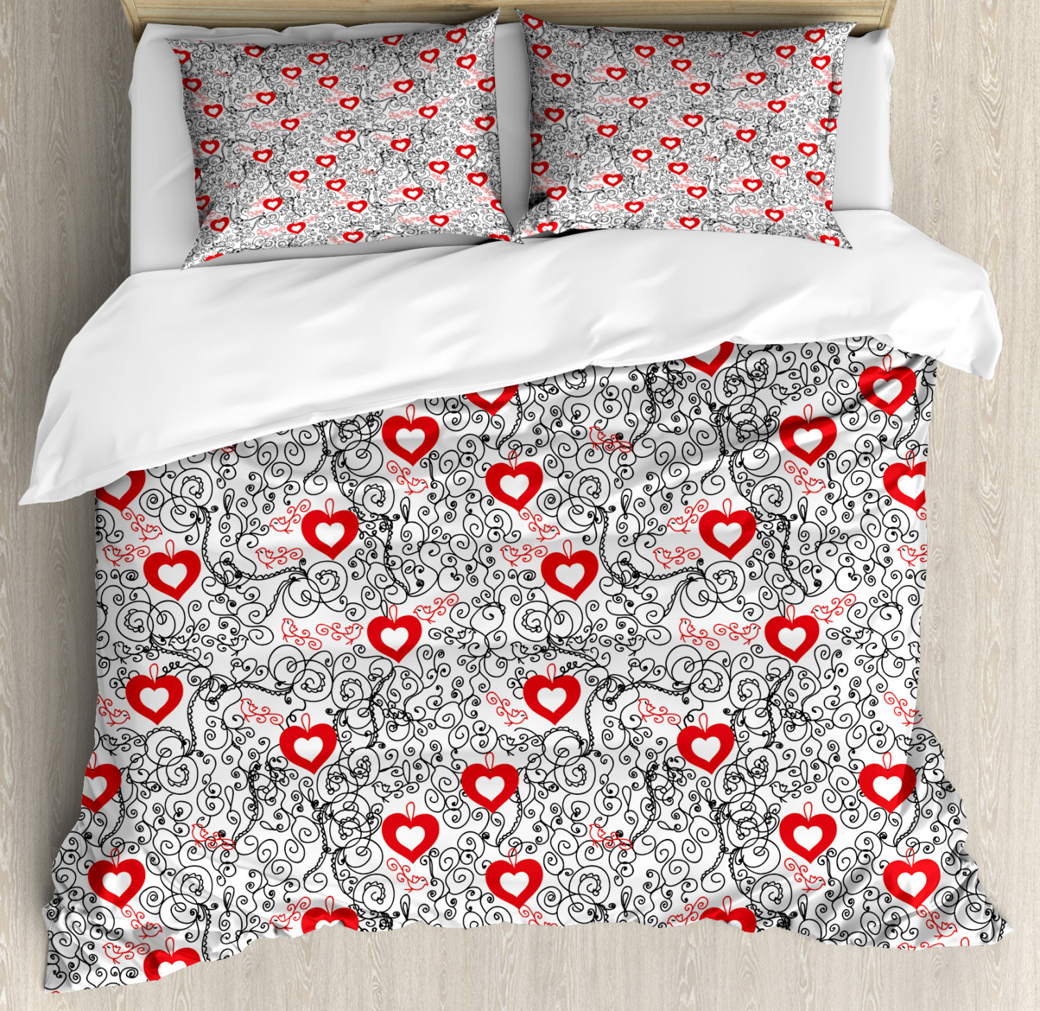 Valentines Queen Size Duvet Cover Set, Romantic Abstract Pattern with