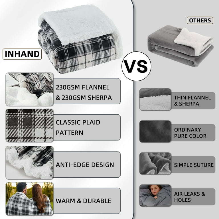 Inhand Sherpa Blanket- Reversible Franela Felpa Plush for Adults