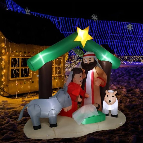 6 Ft Long Christmas Inflatables Decorations, Lighted Inflatable Nativity Scene Outdoor Decor with Jesus and Lamb, Blow up Christmas Decorations Outdoor Yard for Garden Lawn Patio Xmas Decorations