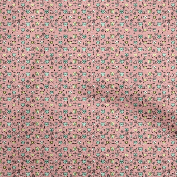 oneOone Cotton Poplin Pink Fabric Kids Animal Sewing Material Print Fabric By The Yard 42 Inch Wide