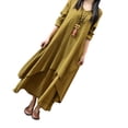 thumbnail image 3 of Vestido largo de algodón y lino informal de dos piezas falsas de corte holgado para mujer y niña Vogacara FS9904-18, 3 of 7