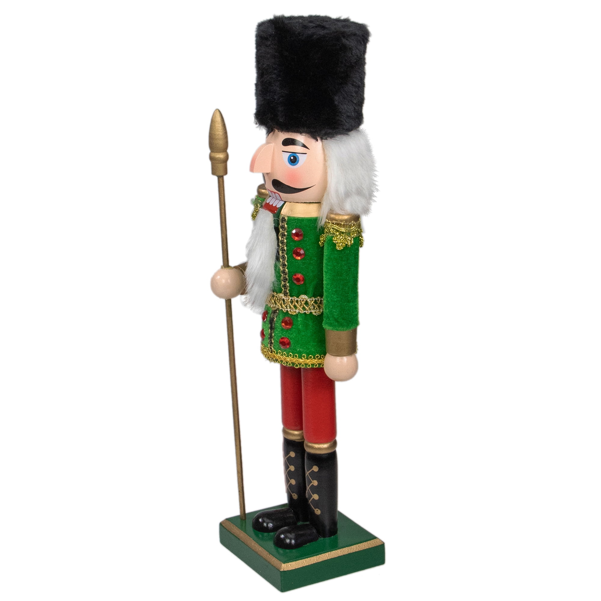 14" Decorative Wooden Green Red and Gold Christmas Nutcracker Soldier with Spear
