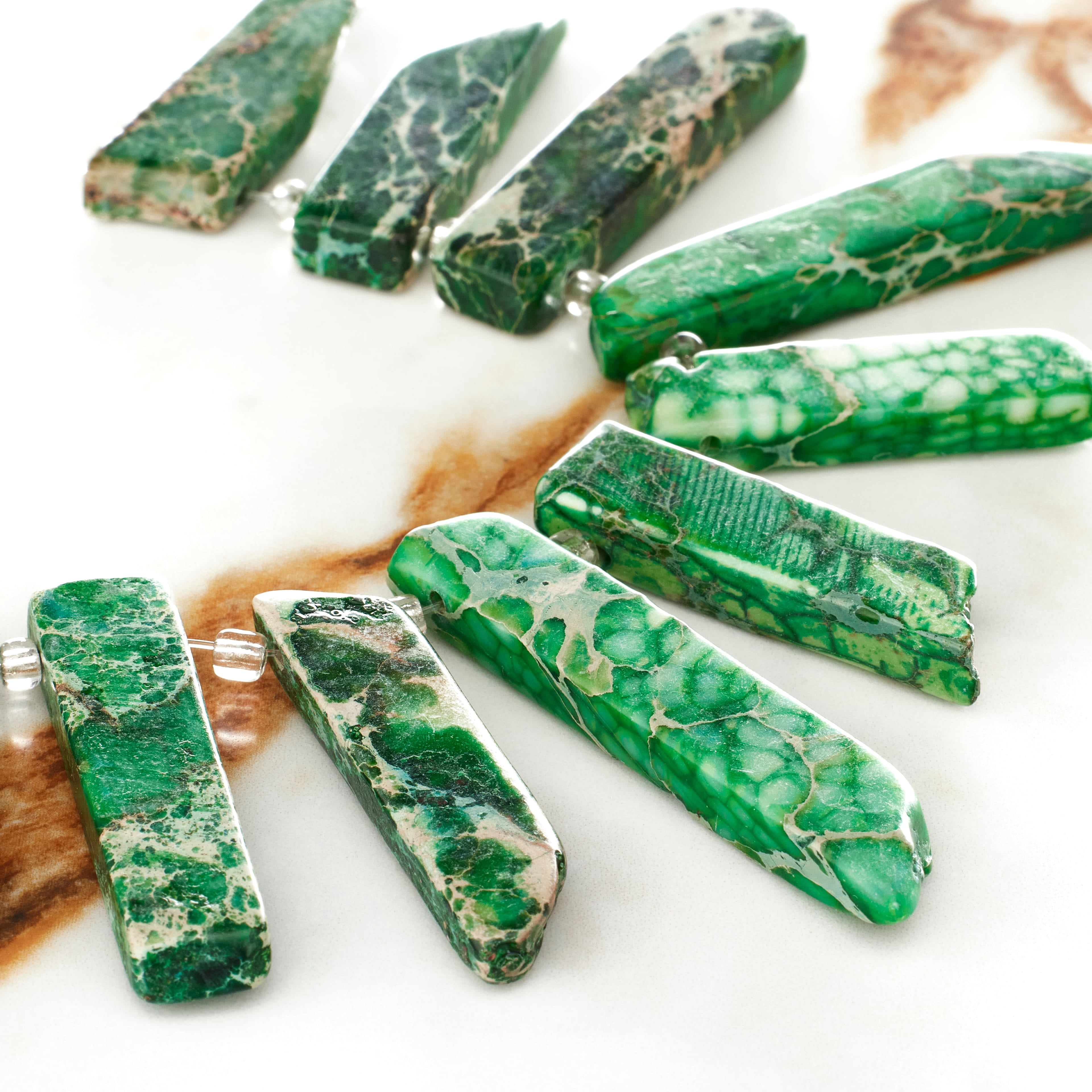 Bead Landing  Green Dyed Imperial Jasper Stick Beads, 12 Pack