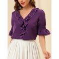 thumbnail image 6 of Allegra K Women's Ruffled V Neck Puff Elbow Sleeve Semi-Sheer Chiffon Blouse, 6 of 7