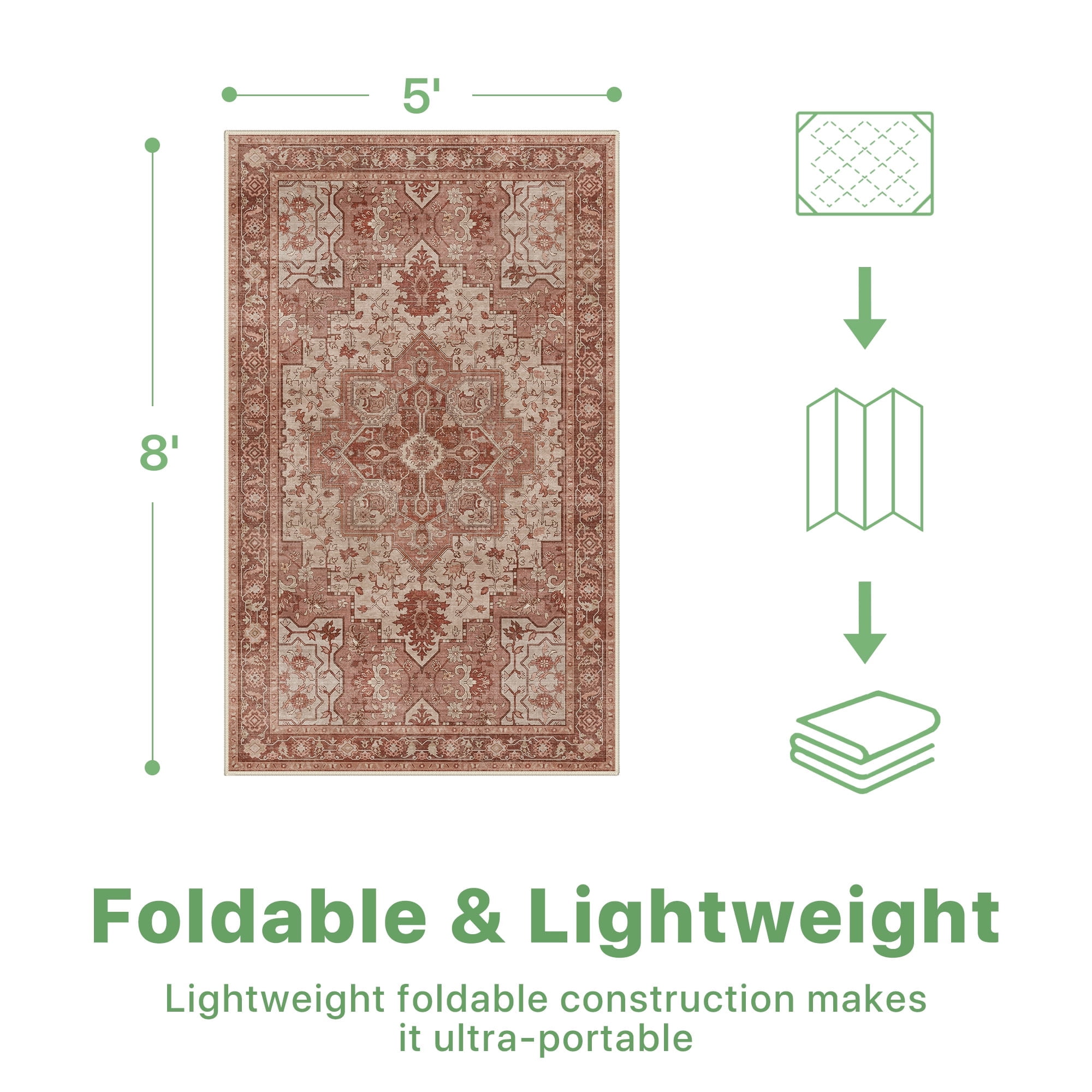 DEORAB Outdoor Rugs 5'X8' Chenille Patio Rug Three-Layer Material Imitation Silicone Spot Molding Camping Outside Rv Mat,Brown & Red
