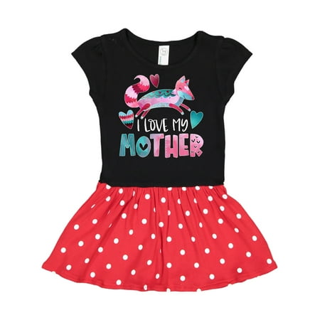 

Inktastic I Love My Mother Pink and Blue Fox with Hearts Gift Toddler Girl Dress