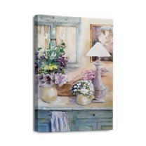 Inviting Flower Pictures Bathroom Decor 12X16inch Canvas Wall Art with Farmhouse Bath Towel Vase, Perfect Touch for Cozy Home