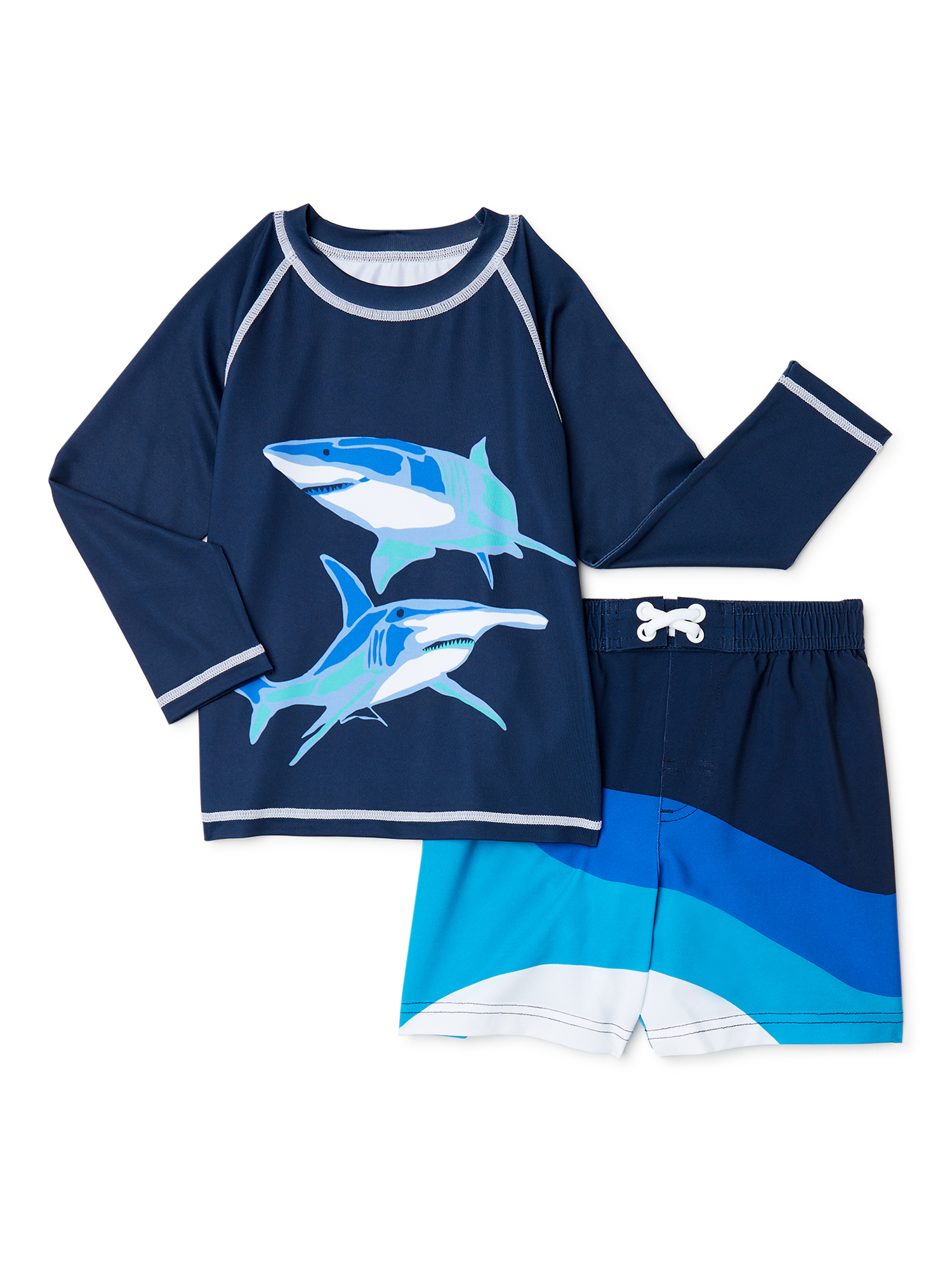 Wonder Nation Toddler Boy Long Sleeve Rashguard Swim Set, Sizes 12M5T