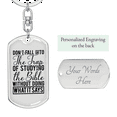 thumbnail image 2 of Dont Fall Into The Trap Stainless Steel or 18k Gold Premium Swivel Dog Tag Keychain, 2 of 10