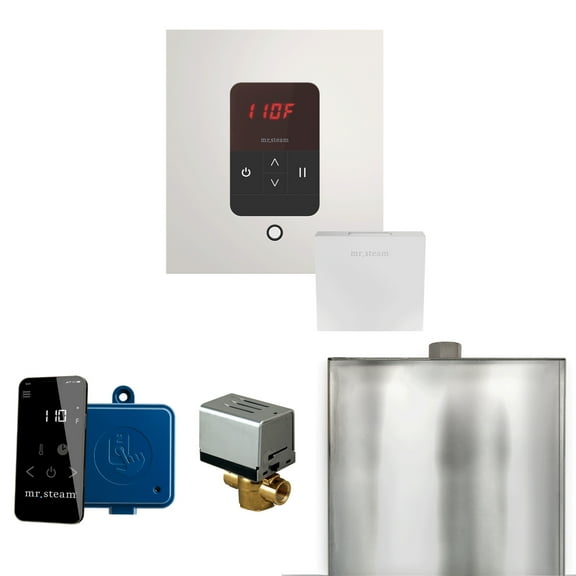 Mr Steam Basic Butler Steam Shower Ctrl Pkg w/Square iTempo Control and Linear Steamhead in White