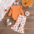 thumbnail image 4 of WIBACKER Newborn Baby Girl Halloween Clothes Infant Cutest Pumpkin Romper Bell Bottom Pants Headband 0-18 Months Baby Girls Fall Outfits, 4 of 9