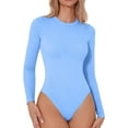 thumbnail image 1 of Women's Seamless Long Sleeve Bodysuit Crew Neck Basic Stretch T Shirt Top, 1 of 6