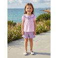 thumbnail image 5 of BemeyourBBs Toddler Baby Baby Girl Summer Clothes Infant Baby Girl 2 Pieces Outfit Bow Embroidered Striped Ruffled Trim Doll Collar Short Sleeve Shirt Tops and Shorts Set, 5 of 9