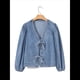 thumbnail image 2 of Blusa Vaquera con Cuello en V y Mangas Largas Abullonadas con Lazo Frontal para Mujer, Ideal para Salir de Verano Azul Pavo Real S, 2 of 8