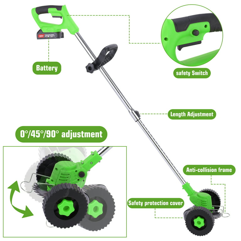 JLLOM Cordless Electric Weed Wacker String Trimmer, 1880W Weed Wacker  Battery Powered, 3 Types Blades, Adjustable Handle for Yard and Garden 