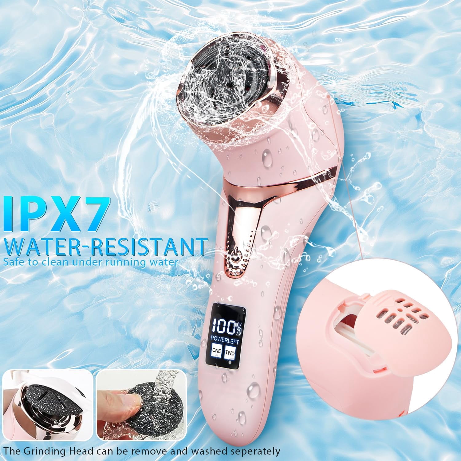 Electric Callus Remover for Feet, Portable Foot File Pedicure Tools, Waterproof 10 in 1 Kit for Cracked Heels, Calluses, Dead Skin, with 3 Roller Heads, 2 Speed, Perfect Hands Scrubber