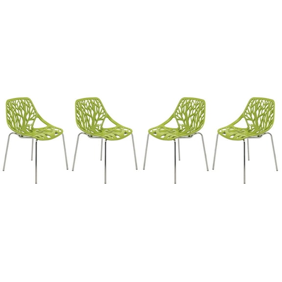 Modern Asbury Dining Chair with Chromed Legs, Set of 4 - Green