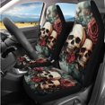 thumbnail image 2 of Binienty Gothic Skull and Rose Car Seat Covers Front Split Rear 14 Pack with 15 Inch Steering Wheel Cover Armrest Cover Headrest Covers Seat Belt Pads Universal Vehicle Interior Set, 2 of 8