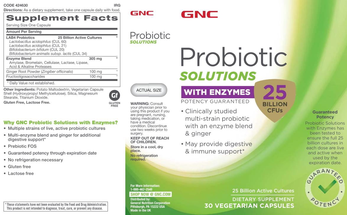 GNC Probiotic Solutions with Enzymes with 25 Billion CFUs, 30 Capsules, Daily
