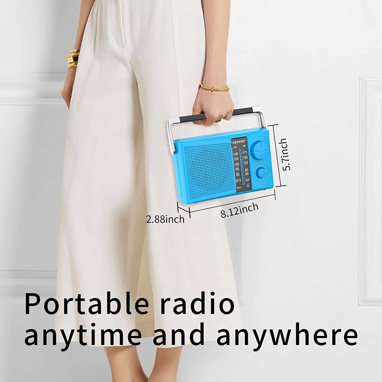 LEOTEC AM/FM Radio with Best Reception, AC or Battery Operated Portable Radio with Big Speaker, Large Tuning Knob, Clear Dial, Earphone Jack for Gift, Elder, Home (Blue)