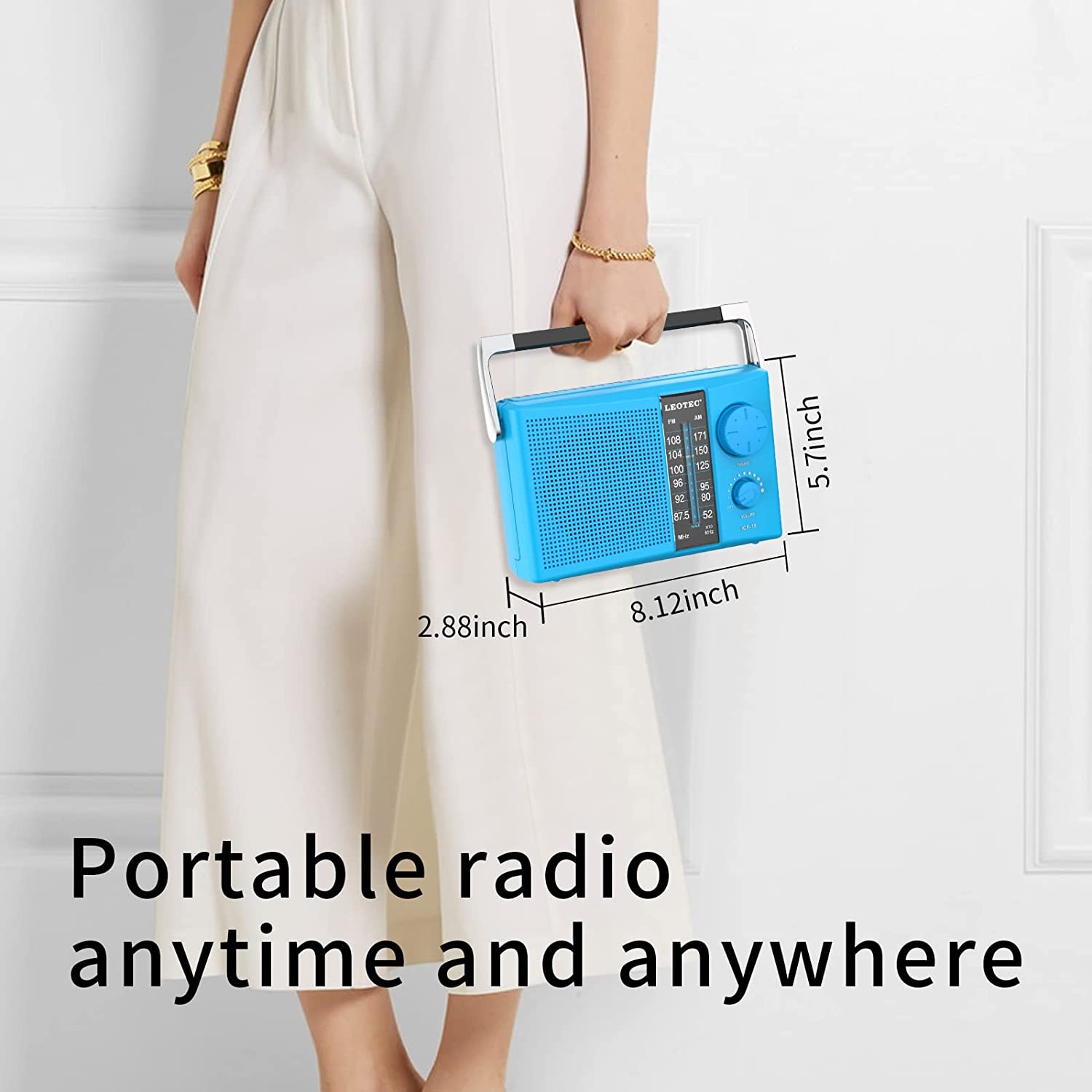 Leotec AM/FM Portable Radio, AC or Battery Powered, Blue photo 4