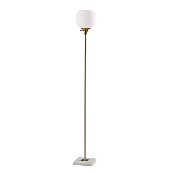 Fiona Torchiere Floor Lamp a White Marble base and Antique Brass Metal