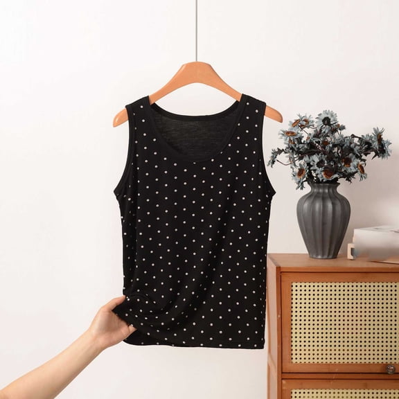 HongQid Women's Polka Dot U-Neck Tank Tops Casual Loose Fit Sleeveless Shirts with Dot Print for Summer