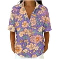 thumbnail image 4 of Guluxicc Polo Shirts for Women 3/4 Sleeve Floral Trendy Tops Summer V Neck T Shirts Fashion Clothing, 4 of 7