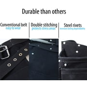 RAVEN 12 Pocket Black Suede Tool Belt | 7 (17.8 cm) & 4.75 (12.1 cm) Pockets | Cut-Resistant Pocket | Heavy-Duty Construction | Adjustable Belt up to 48 (121.9 cm)