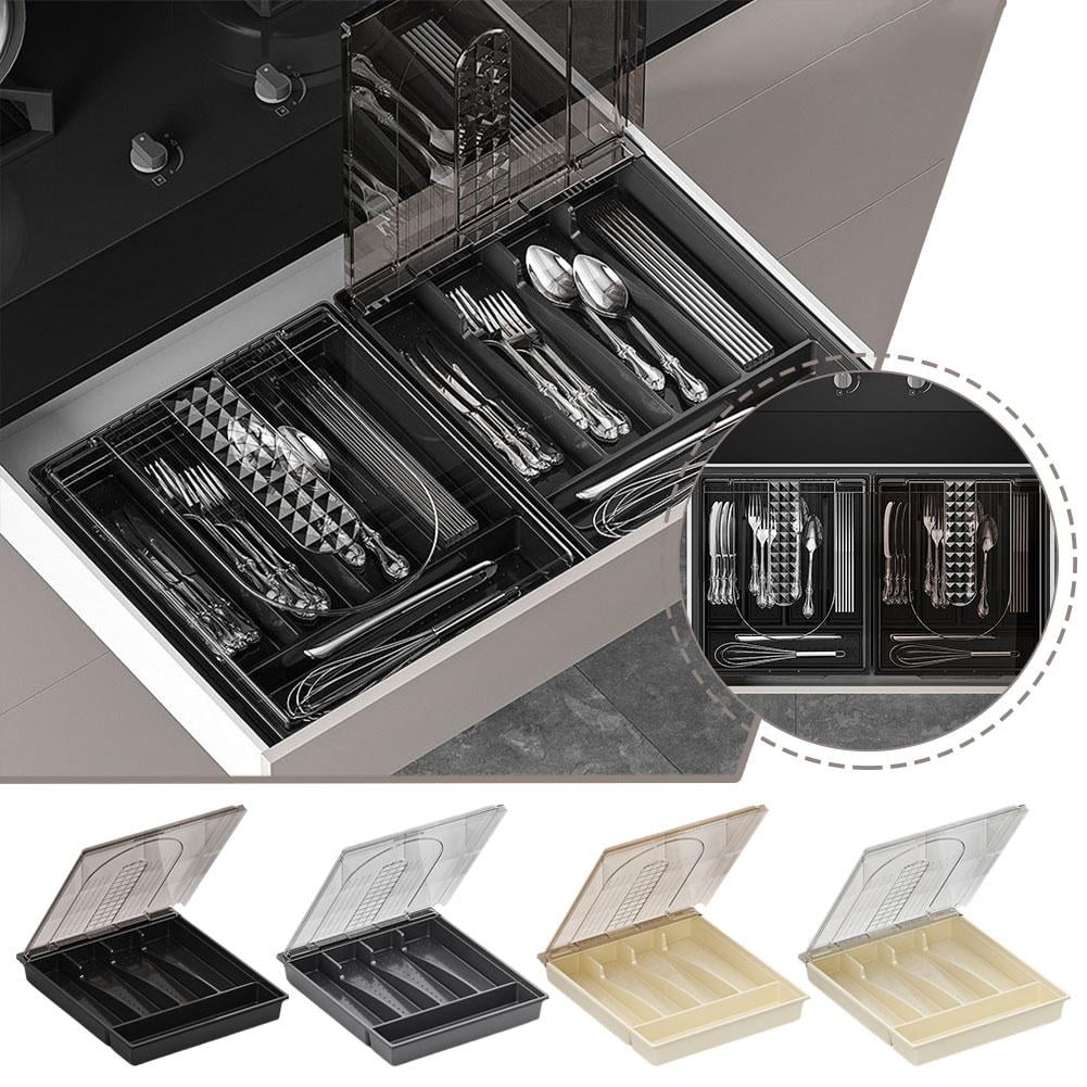 5-Compartment Cutlery Organizer Box with Lid for Kitchen Drawer Dust-Free Storage Portable and Universal Fit