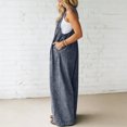 thumbnail image 4 of TOUMENY Spring Fall Denim Jumpsuit for Women V-Neck Backless Wide Leg Romper Casual Loose Beach Vacation Party One Piece Jumpsuits Dark Blue XXXL, 4 of 5