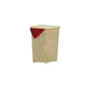 Superio Corner Laundry Hamper Basket With Lid 50 Liter, Beige Wicker Hamper - Durable, Lightweight Bin With Cutout Handles, Storage Dirty Cloths, Space Saver Curved Shape Design