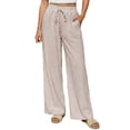 thumbnail image 3 of Taqqpue Women Linen Pants Straight Wide Leg Elastic High Waist Stripe Print Plus Size Trousers Pants Vacation Beach Loose Fit Lightweight Long Baggy Pants for Women, 3 of 10