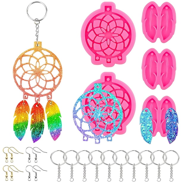 103 moldes de resina llavero de silicona, molde atrapasueños para resina epoxi con 98 herramientas para pendientes, moldes de silicona para pendientes, joyería, moldeado epoxi, fabricación artesanal.