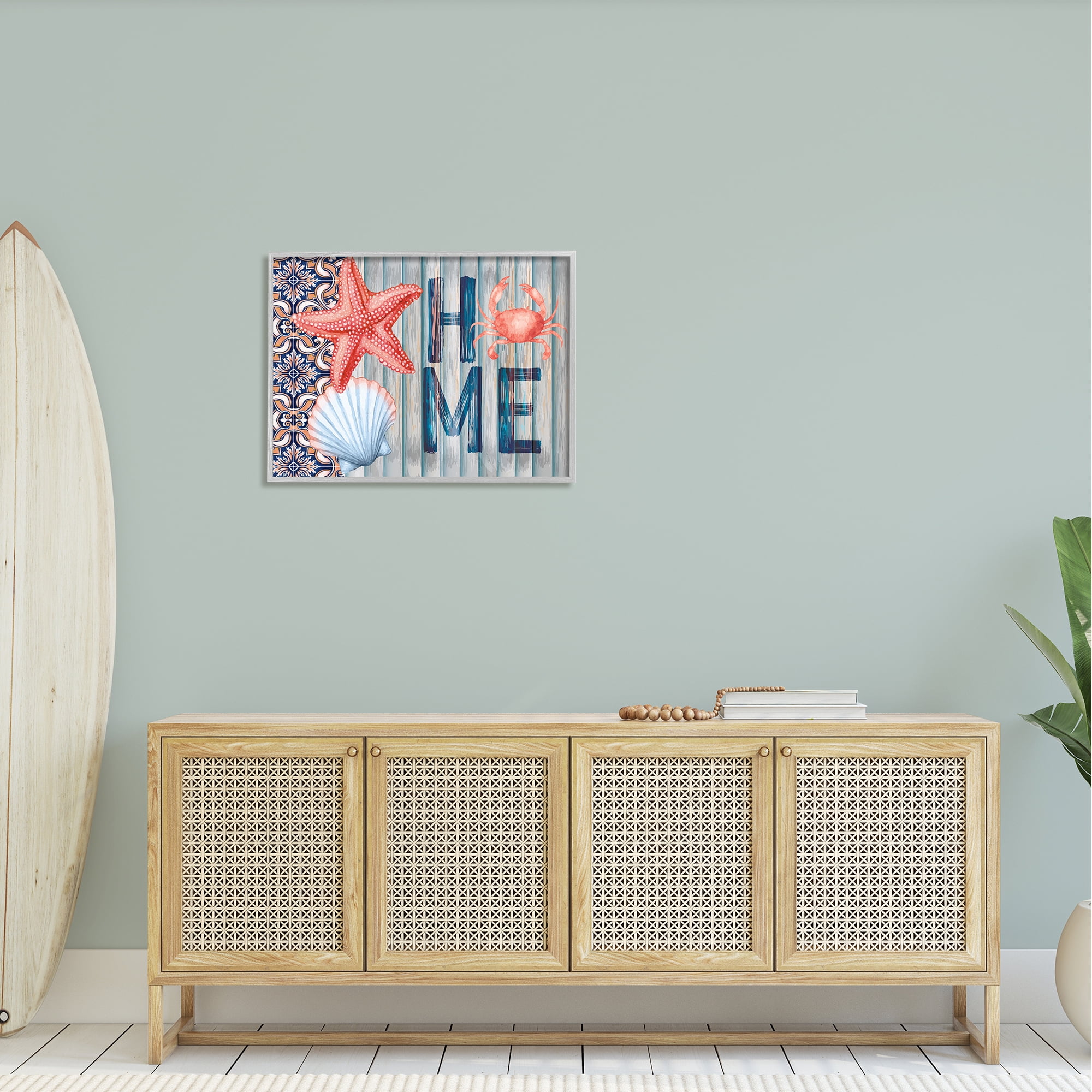 Stupell Patterned Home Nautical Sea Life Landscape Painting Gray Framed Art Print Wall Art