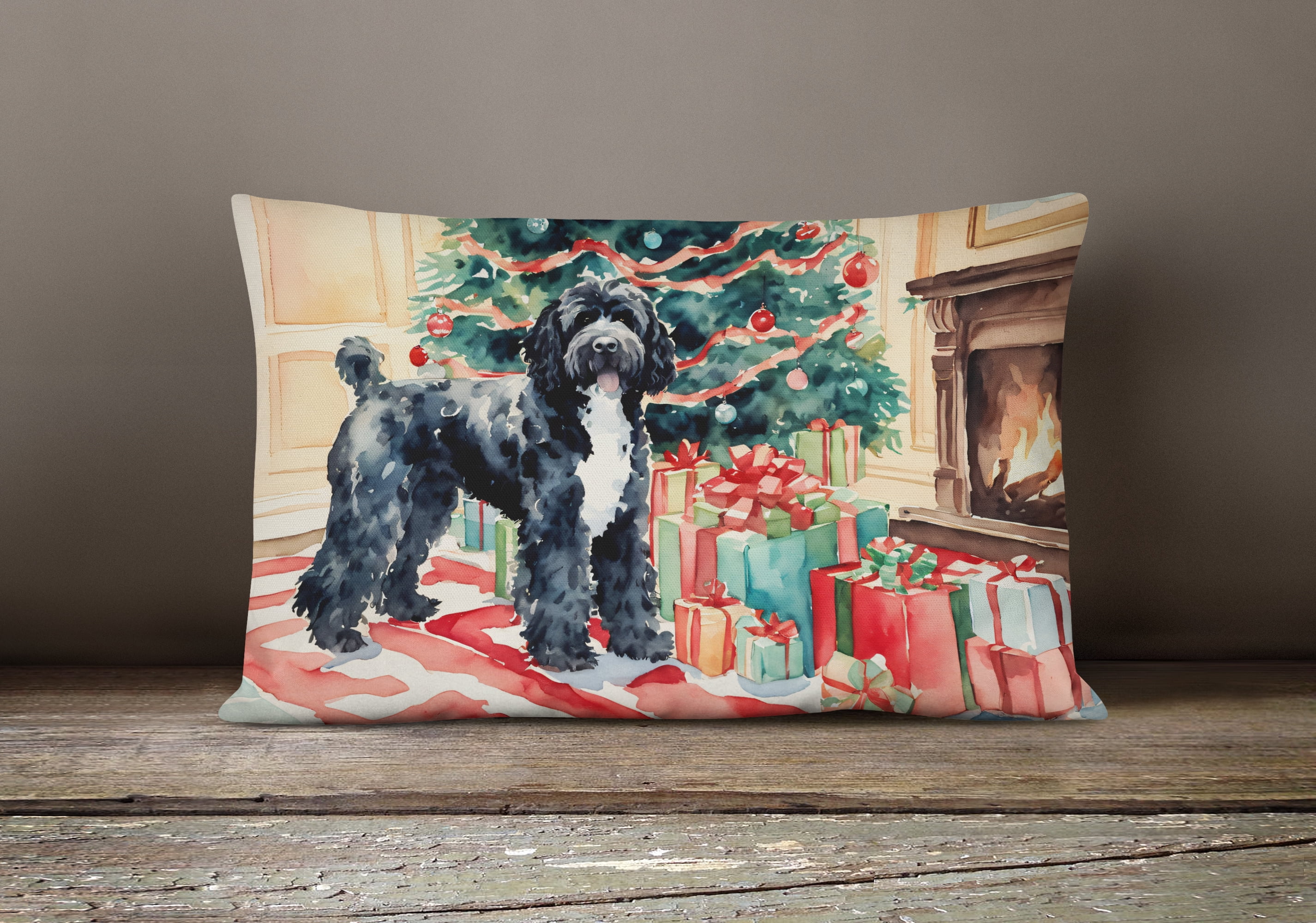 Portuguese Water Dog Cozy Christmas Throw Pillow 12 in x 16 in