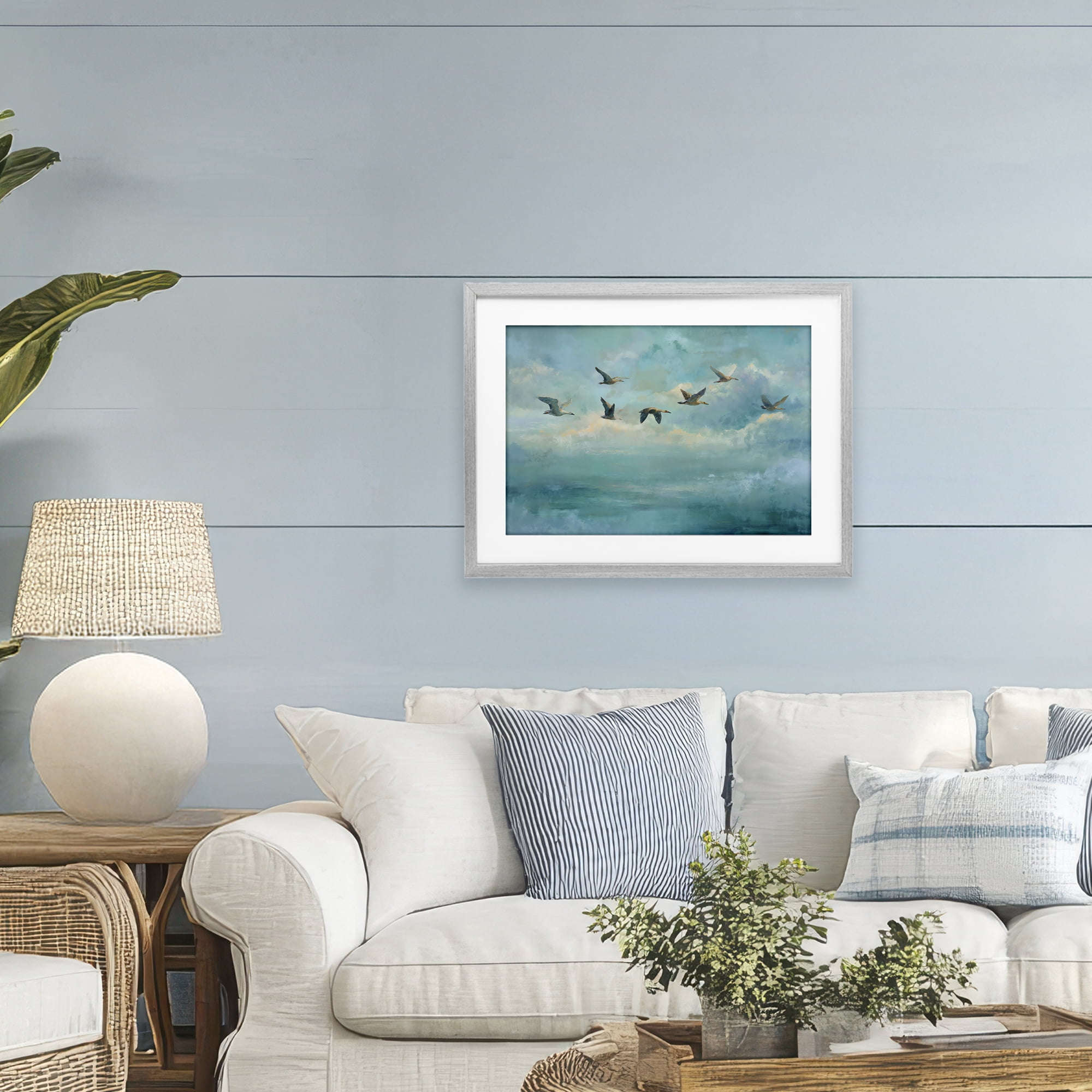 Stupell Industries Blue Skies Geese Gray Framed Print Under Glass, design by Petal Prints Design